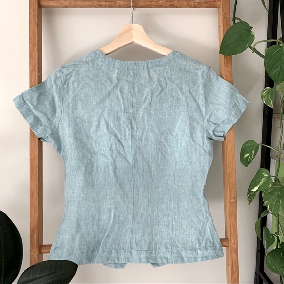 Vintage Country Road Pastel Blue Linen Blouse - Picture 2 of 8